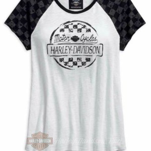 Maglietta a maniche corte Raglan a scacchi da donna Harley-Davidson®, bianca