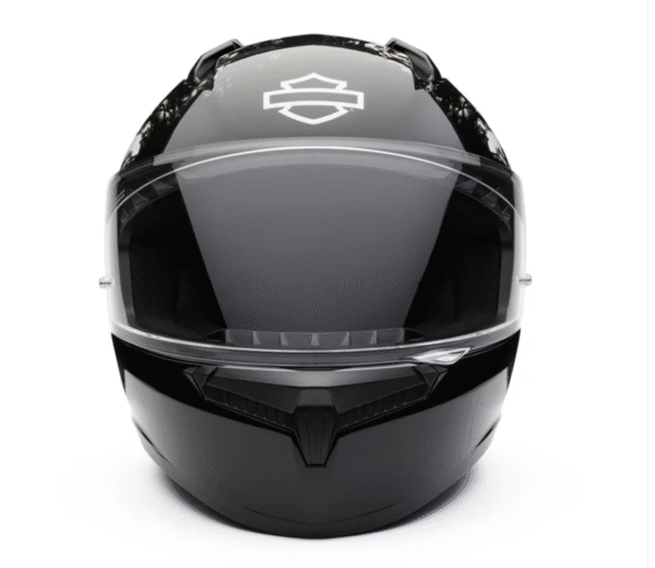 Casco nero lucido Harley-Davidson, visiera trasparente.
