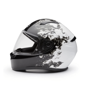Casco integrale nero e bianco, grafica fumo.