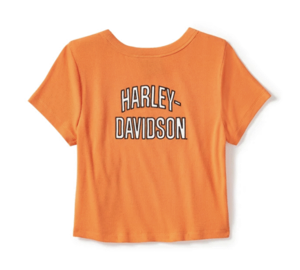 Maglietta arancione, scollo rotondo, logo Harley-Davidson.