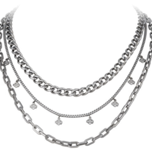 Collana tre catene argentate con ciondoli.