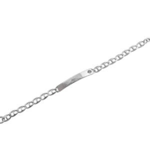 Braccialetto argento, catena a maglie, targhetta incisa.