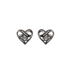 Orecchini a cuore neri con diamanti, simbolo Harley-Davidson.