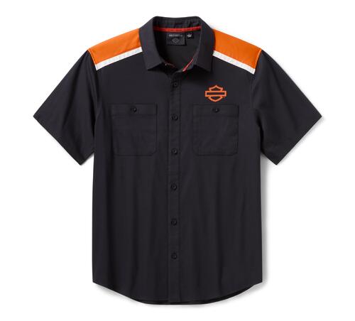 Camicia da uomo H-D TECH COOLMAX a blocchi di colore - Colorblocked - Harley Black & Harley Orange Heather art. 96199-26VM