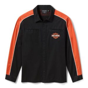 Camicia da uomo a maniche lunghe Harley-Davidson Mechanics Essential nera/arancione art. 96529-26VM